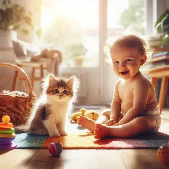 clean Home with kid and cat