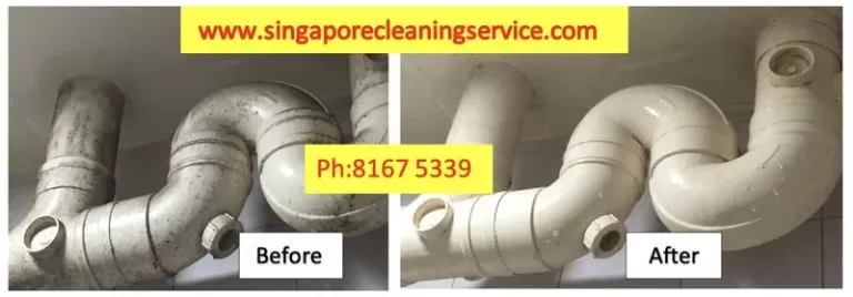 before and after cleaning of bathroom pipe line