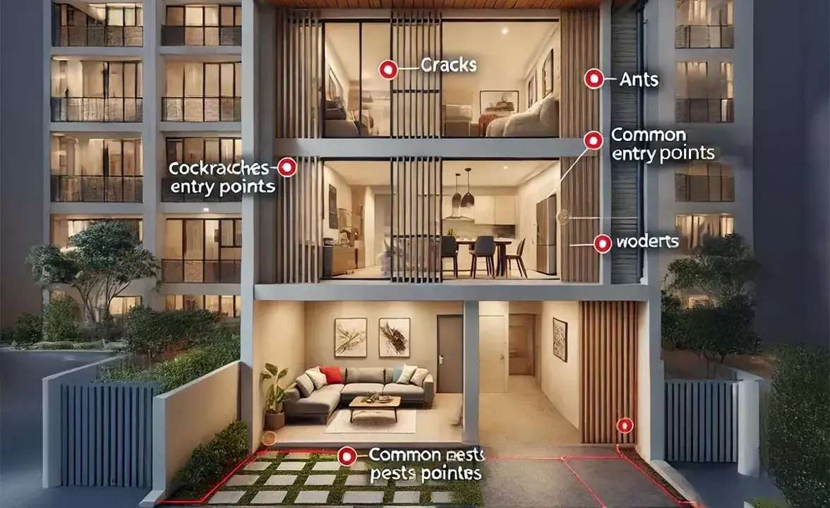 Diagram of cockroach, ant, and rodent entry points in Singapore flats