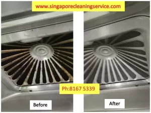 Before and after deep cleaning of cooker hood exhaust in Singapore