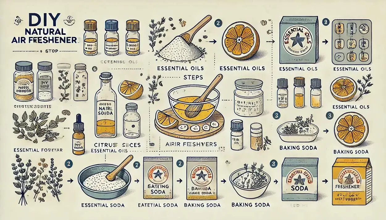 Illustrated steps to make your own DIY natural air fresheners using essential oils