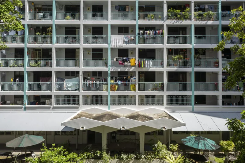 Singapore HDB flat with laundry on balconies showing daily life