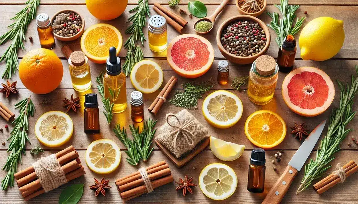 DIY citrus and herb ingredients for making homemade natural air fresheners
