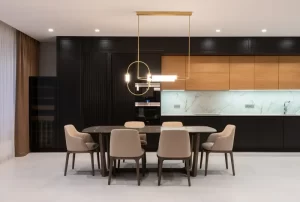 Modern luxury dining room clean and ready for guests