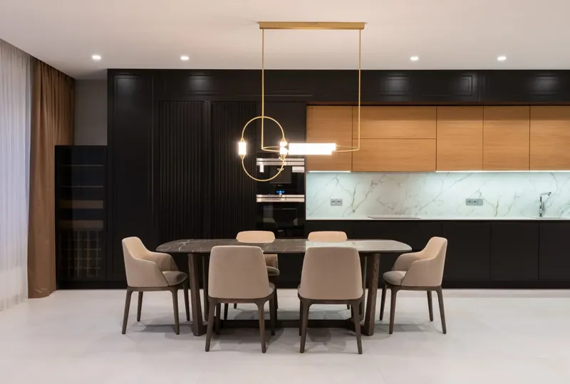Modern luxury dining room clean and ready for guests
