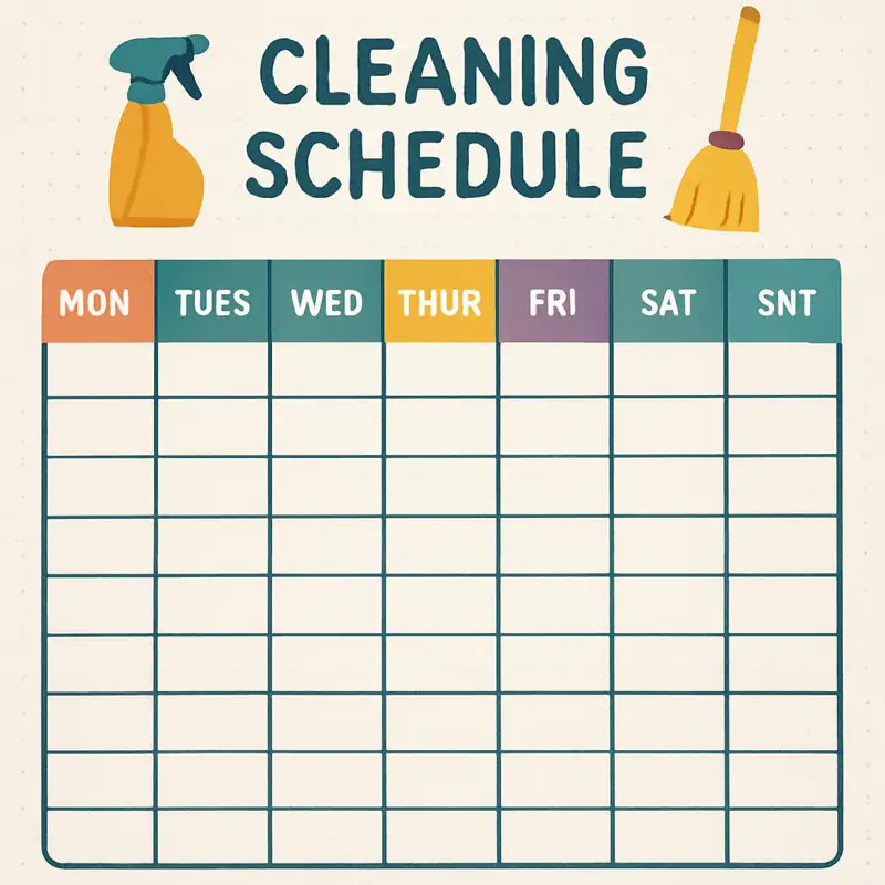 Weekly home cleaning schedule chart