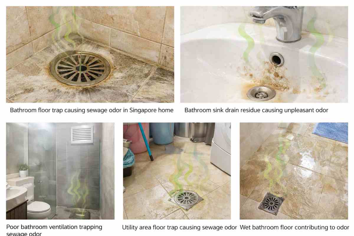 Bathroom and utility floor traps causing sewage odor in Singapore homes